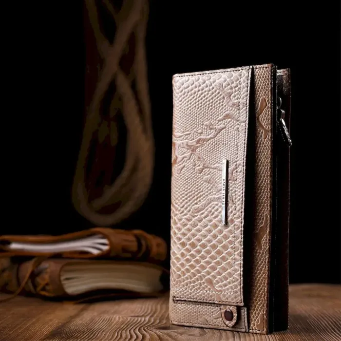 Стильний горизонтальний гаманець жіночий з натуральної фактурної шкіри KARYA 21101 Бежевий