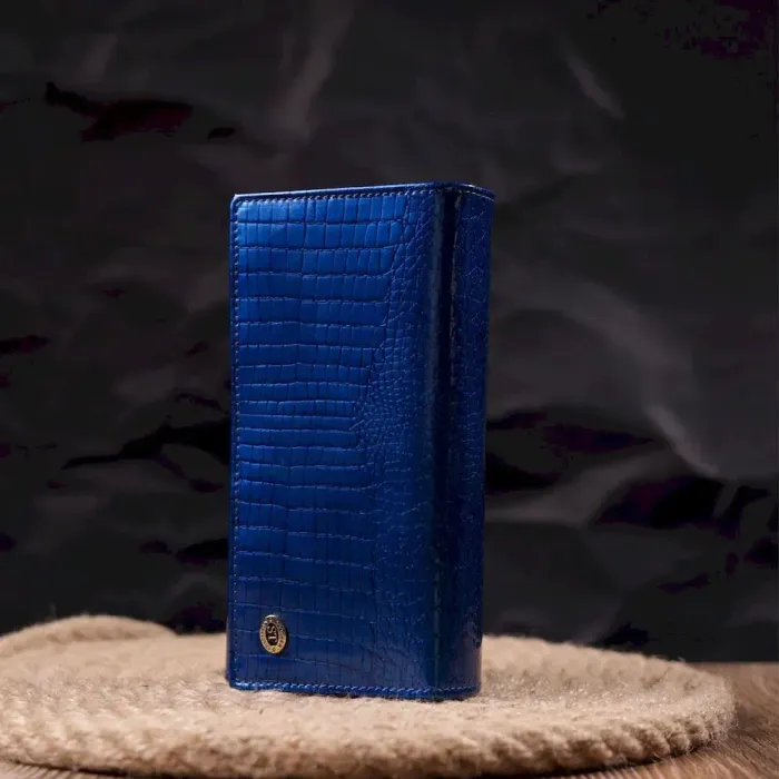 Стильний жіночий гаманець із лакованої шкіри з візитницею ST Leather 19404 Синій