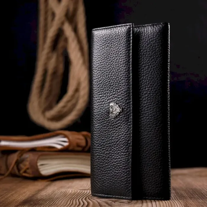 Стильный женский кошелек из натуральной зернистой кожи KARYA 21007 Черный