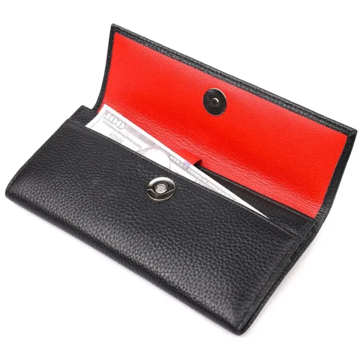 Стильный женский кошелек из натуральной зернистой кожи KARYA 21007 Черный