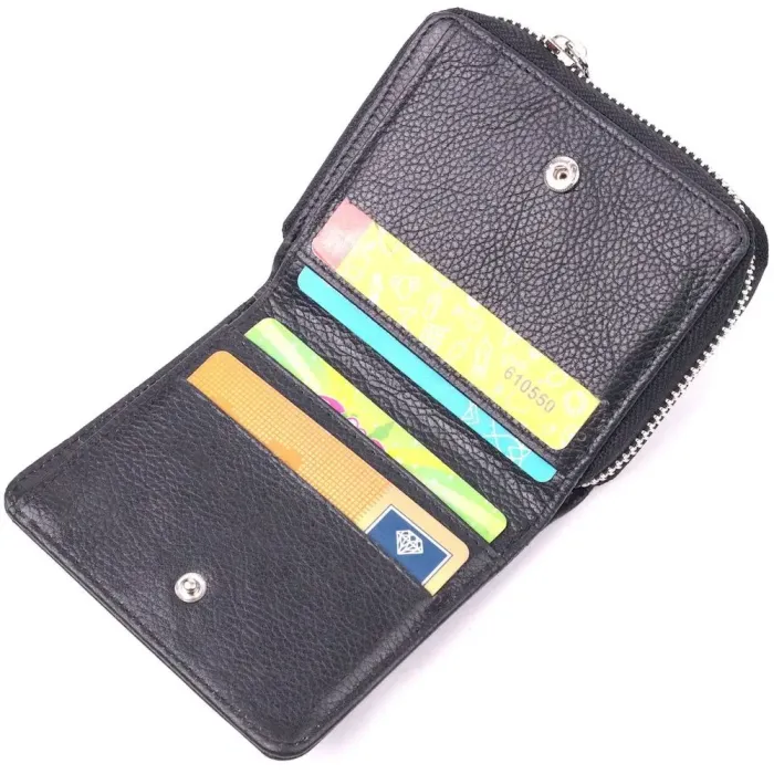 Стильный женский кошелек с монетницей на молнии из натуральной кожи KARYA 21408 Черный