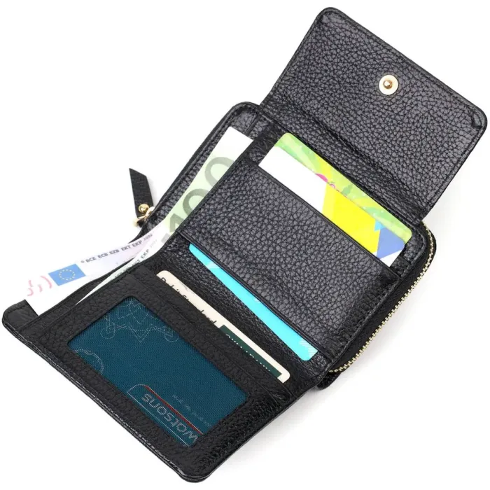 Стильний жіночий гаманець з місткою монетницею на блискавці з натуральної шкіри Tony Bellucci 22012 Чорний