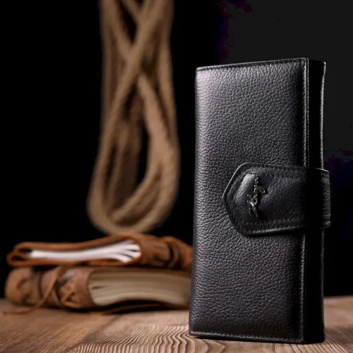 Стильный женский складной кошелек из натуральной кожи KARYA 21149 Черный