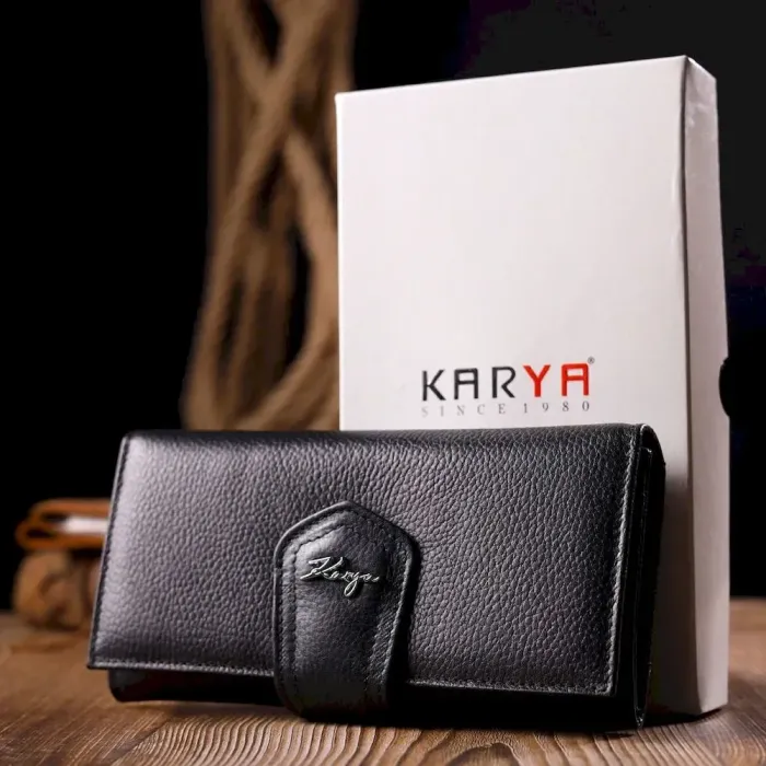 Стильный женский складной кошелек из натуральной кожи KARYA 21149 Черный