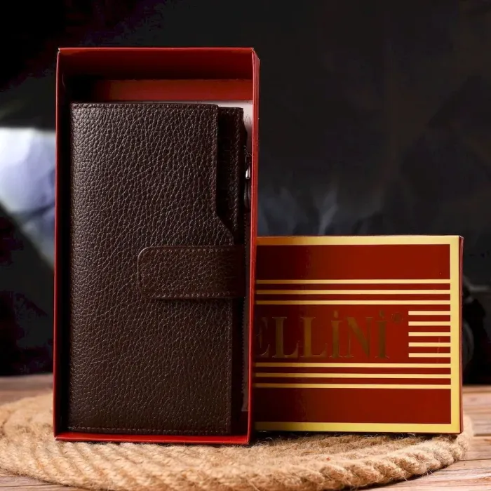 Стильный женский вертикальный кошелек из натуральной кожи CANPELLINI 21642 Коричневый