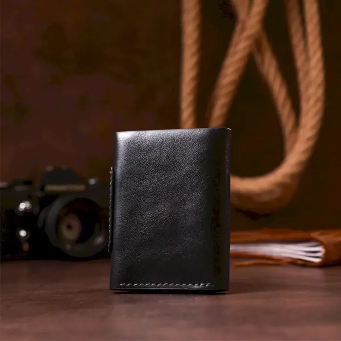 Строгое портмоне унисекс из гладкой кожи GRANDE PELLE 11152 Черное