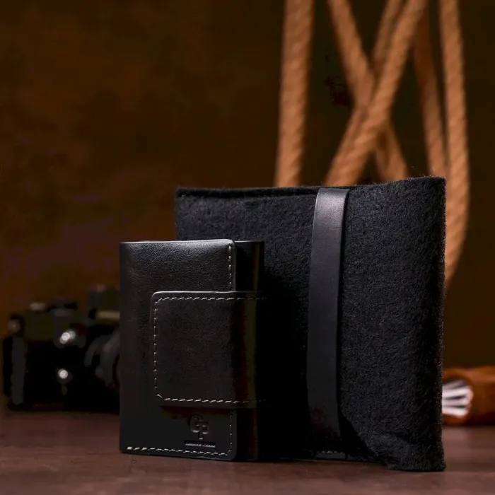 Строгое портмоне унисекс из гладкой кожи GRANDE PELLE 11152 Черное