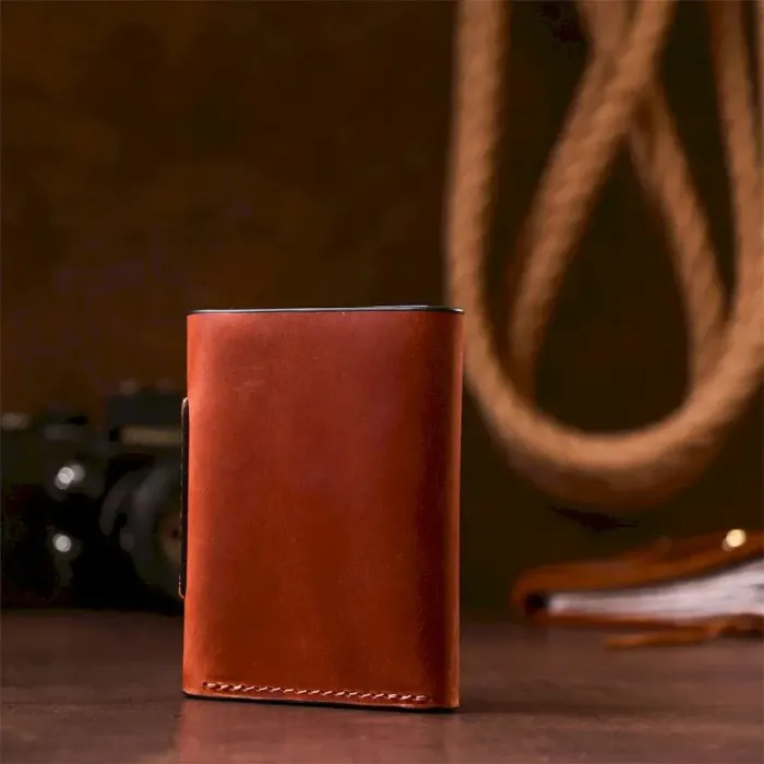 Строгое портмоне унисекс на магните GRANDE PELLE 11205 Коричневое