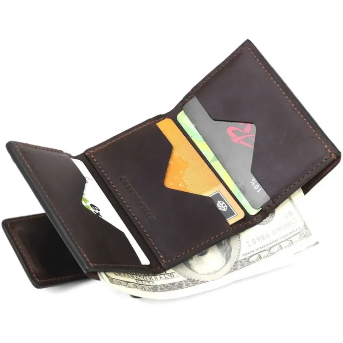 Строгое портмоне унисекс в винтажном стиле GRANDE PELLE 11151 Коричневое