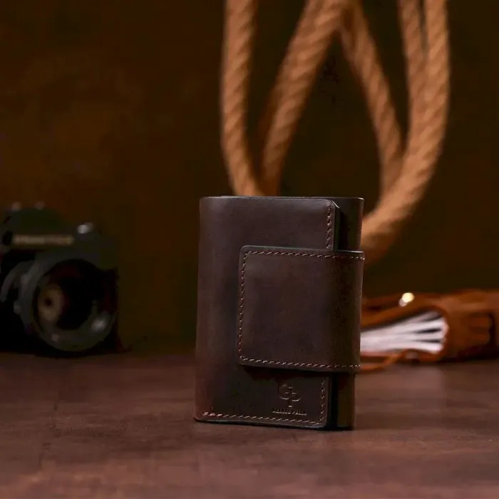 Строгое портмоне унисекс в винтажном стиле GRANDE PELLE 11151 Коричневое