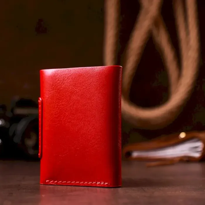 Строгое портмоне женское из гладкой кожи GRANDE PELLE 11153 Красное