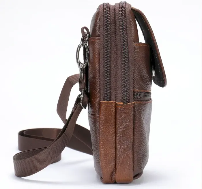 Сумка-барсетка на ремінь штанів шкіряна Vintage 20352 Коричнева