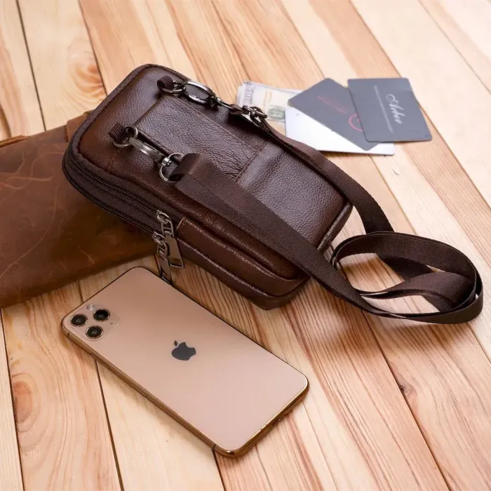 Сумка-барсетка на ремінь штанів шкіряна Vintage 20352 Коричнева