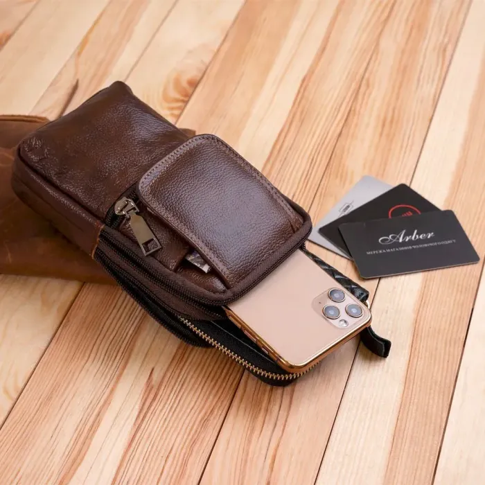 Сумка-барсетка на ремінь штанів шкіряна Vintage 20352 Коричнева