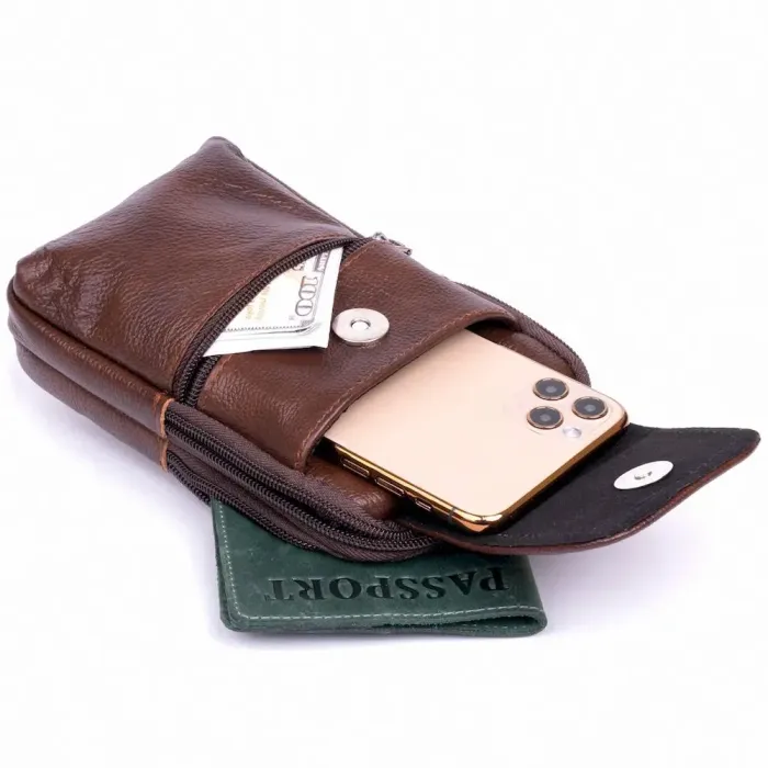 Сумка-барсетка на ремінь штанів шкіряна Vintage 20352 Коричнева