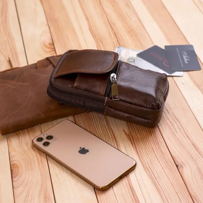 Сумка-барсетка на ремінь штанів шкіряна Vintage 20352 Коричнева