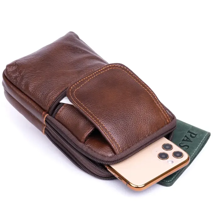 Сумка-барсетка на ремінь штанів шкіряна Vintage 20352 Коричнева