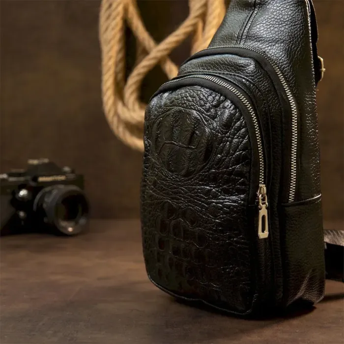 Сумка через плече із тисненням під шкіру рептилії Vintage 20506 Чорна