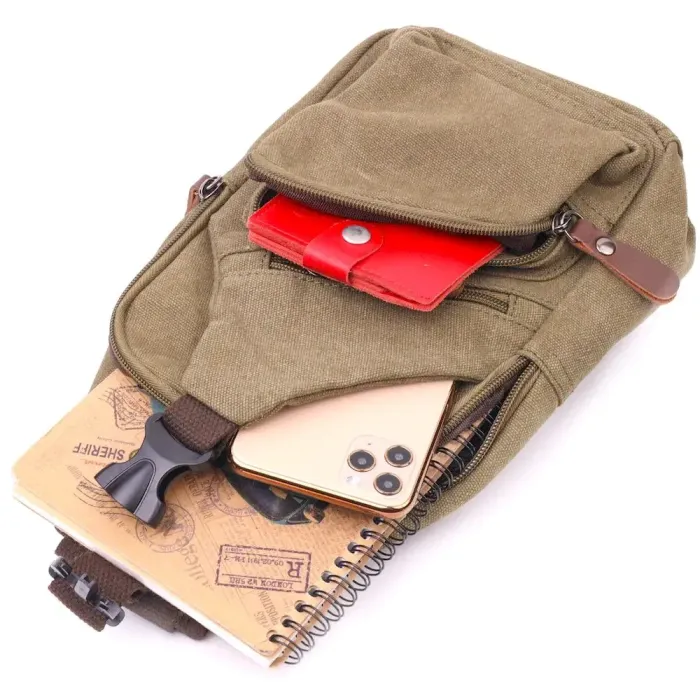 Сумка через плече з USB кабелем чоловіча із щільного текстилю 21223 Vintage Оливкова