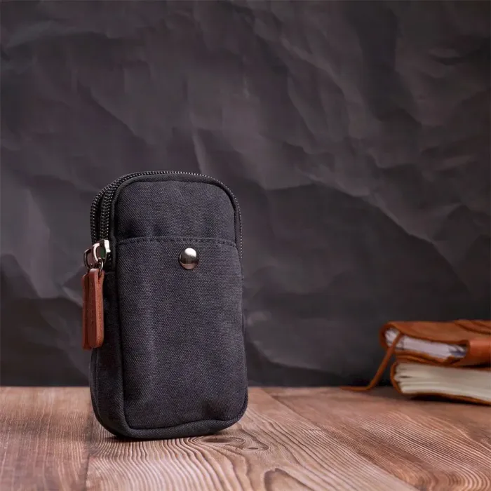 Сумка-чехол на пояс с металлическим карабином из текстиля Vintage 22223 Черный