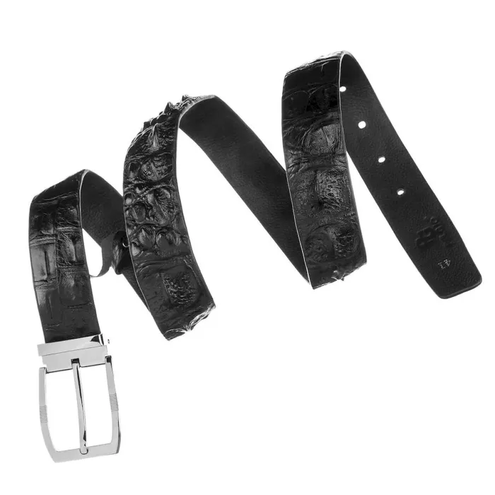 Ремень мужской CROCODILE LEATHER 18008 из натуральной кожи крокодила Черный