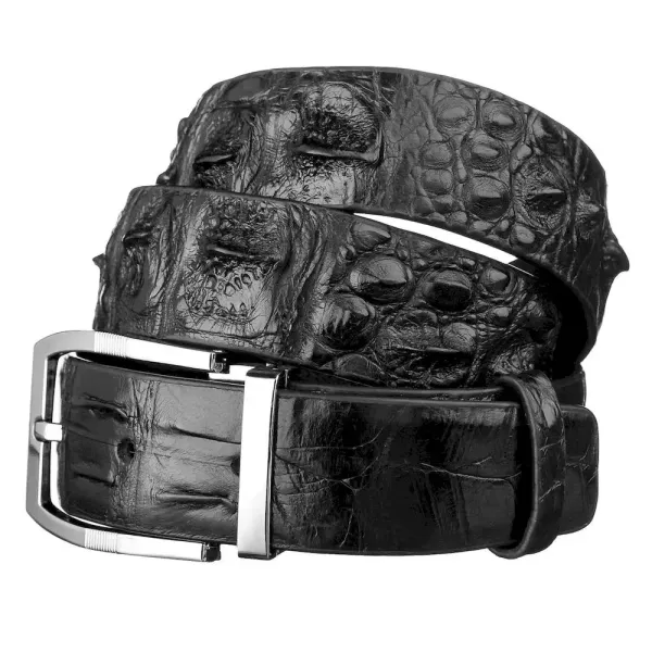 Чоловічий ремень CROCODILE LEATHER 18008 з натуральної шкіри крокодила Чорний