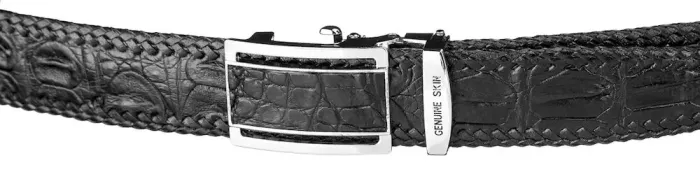 Ремінь-автомат CROCODILE LEATHER 18026 із натуральної шкіри крокодила Чорний