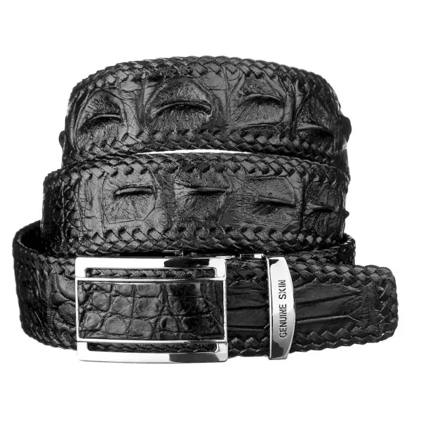 Ремінь-автомат CROCODILE LEATHER 18026 із натуральної шкіри крокодила Чорний