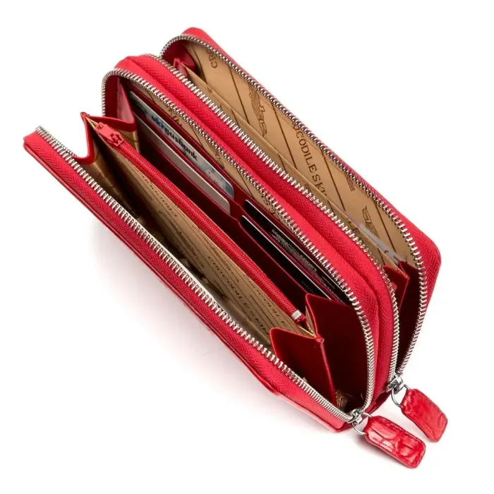 Гаманець- клатч жіночий CROCODILE LEATHER 18027 з натуральної шкіри крокодила Червоний