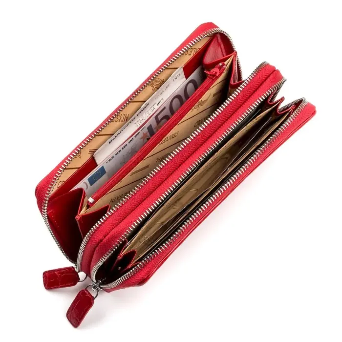 Гаманець- клатч жіночий CROCODILE LEATHER 18027 з натуральної шкіри крокодила Червоний