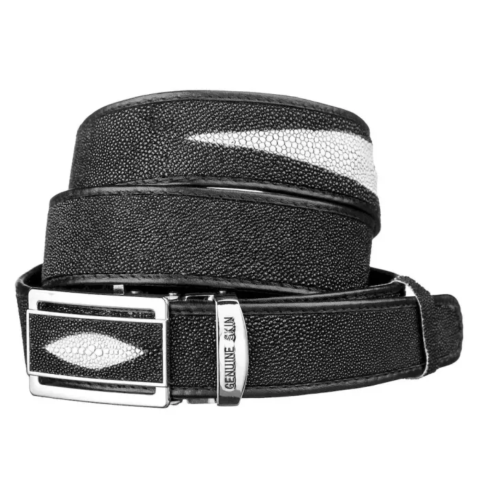 Ремінь-автомат STINGRAY LEATHER 18003 із натуральної шкіри морського ската Чорний