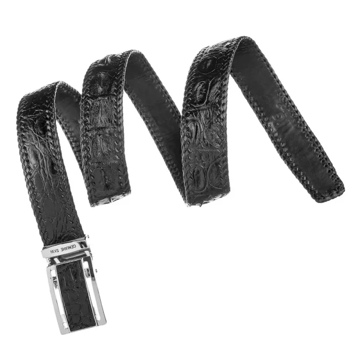 Ремінь-автомат CROCODILE LEATHER 18010 із натуральної шкіри крокодила Чорний