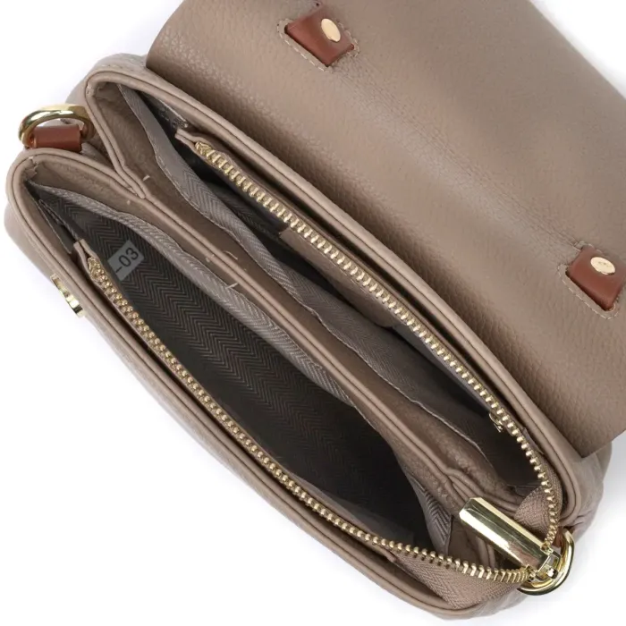 Сумка для стильных женщин с интересным ручкой из натуральной кожи Vintage 22337 Бежевый