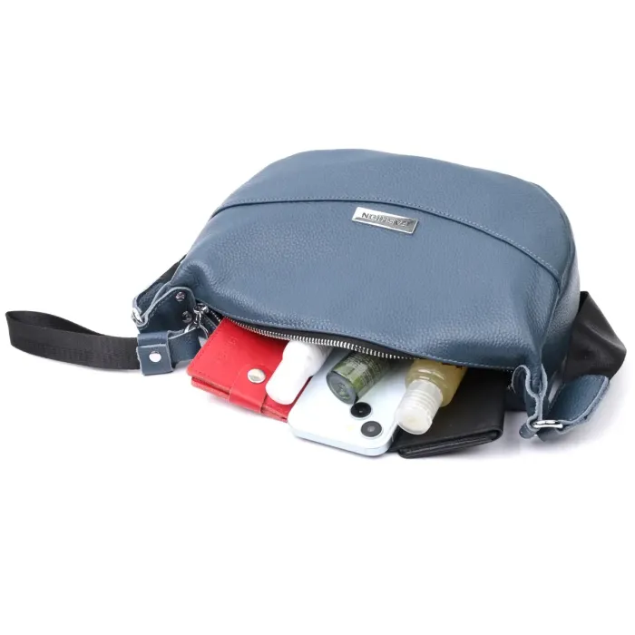 Сумка для жінок через плече з незвичайним бігунком брелоком з натуральної шкіри Vintage 22617 Синя