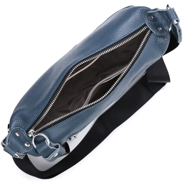 Сумка для жінок через плече з незвичайним бігунком брелоком з натуральної шкіри Vintage 22617 Синя
