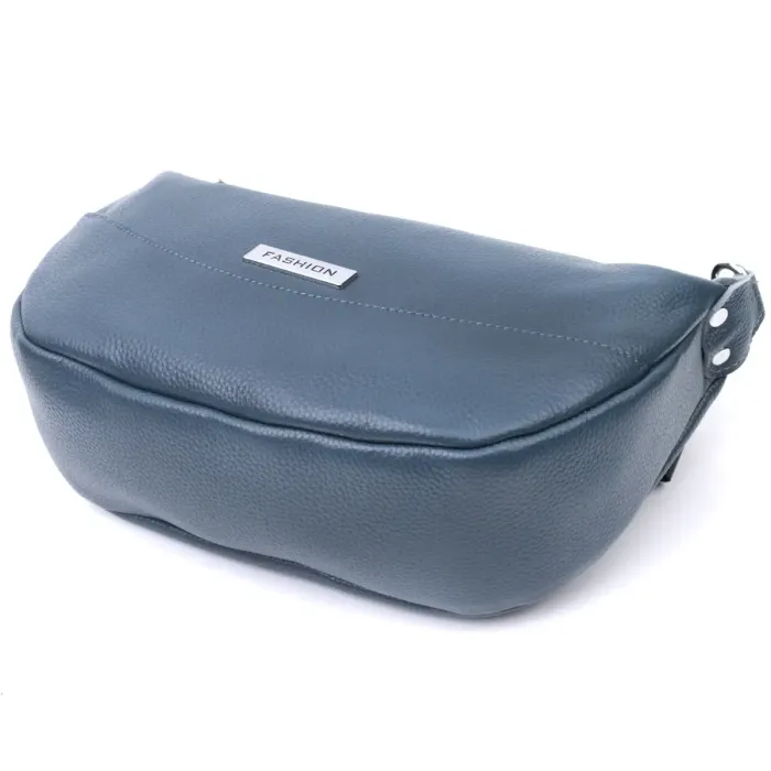 Сумка для жінок через плече з незвичайним бігунком брелоком з натуральної шкіри Vintage 22617 Синя