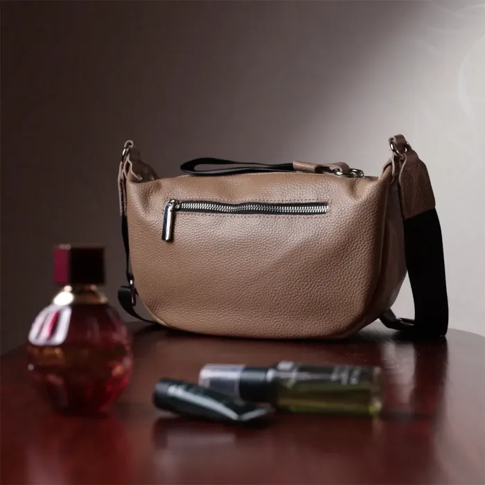 Сумка для жінок з натуральної шкіри через плече з незвичайним бігунком Vintage 22618 Бежева