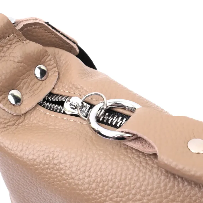 Сумка для жінок з натуральної шкіри через плече з незвичайним бігунком Vintage 22618 Бежева