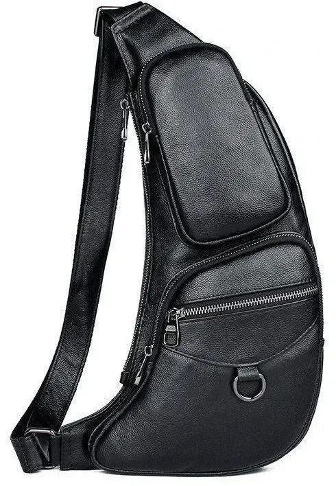 Сумка для мужчин слинг через плечо в гладкой коже Vintage 20204 Черная