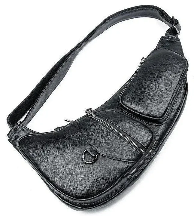 Сумка для мужчин слинг через плечо в гладкой коже Vintage 20204 Черная