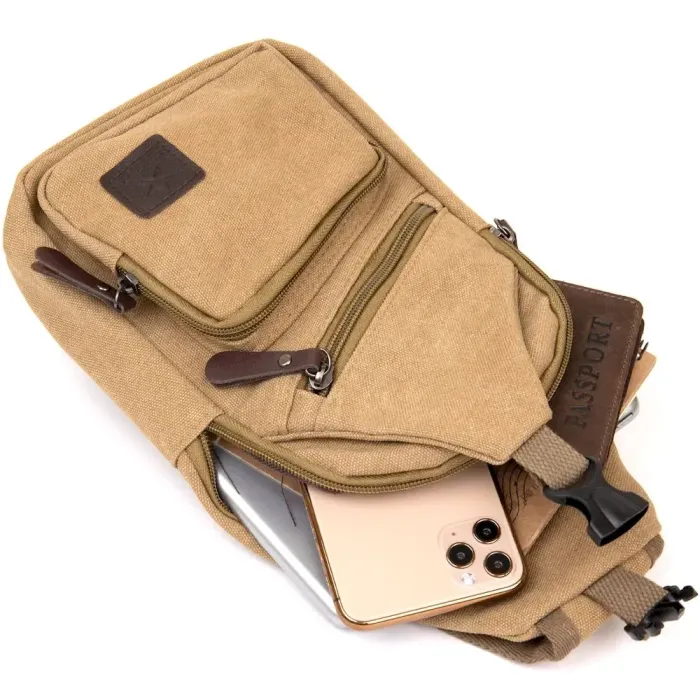 Сумка кросс боди текстильная с эмблемой кожзам Vintage 20564 Песочная