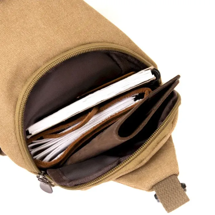 Сумка кросс боди текстильная с эмблемой кожзам Vintage 20564 Песочная