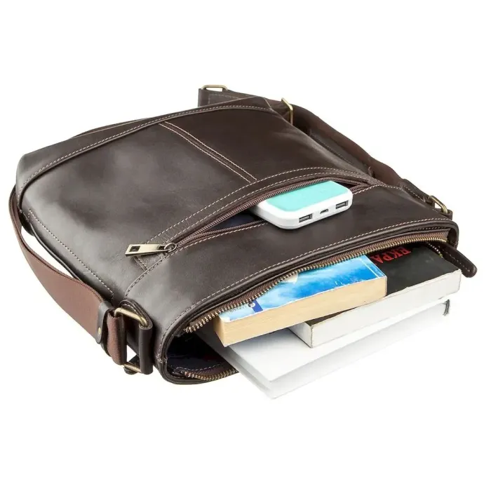 Сумка багатофункціональна чоловіча SHVIGEL 11178 у гладкій шкірі Коричнева