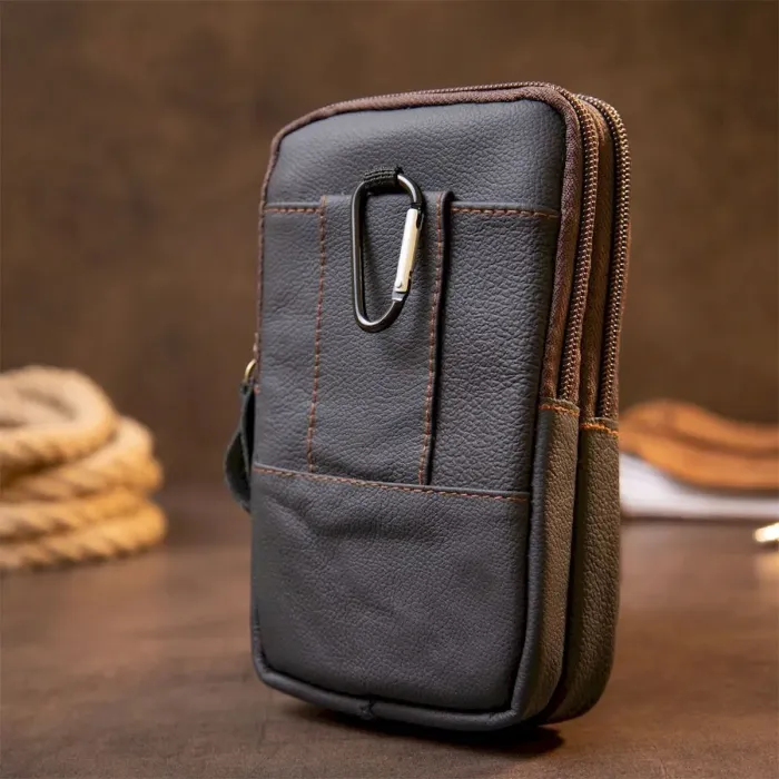 Сумка мужская на пояс на два отделения Vintage 20429 Черная