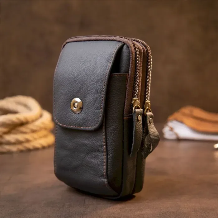 Сумка мужская на пояс на два отделения Vintage 20429 Черная