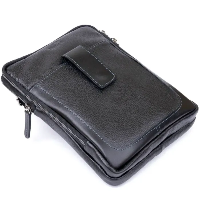 Сумка чоловіча планшет на два відділення шкіряна флотар SHVIGEL 11283 Чорна