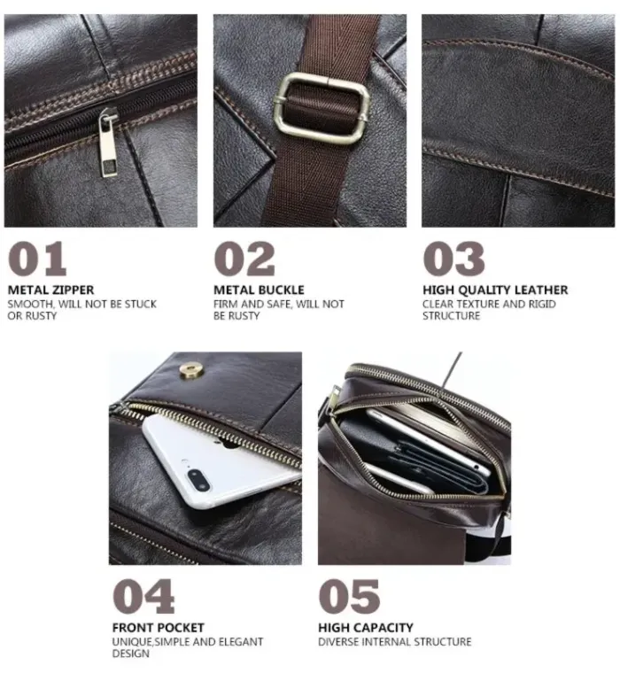 Сумка мужская гладкая Vintage 14733 Коричневая