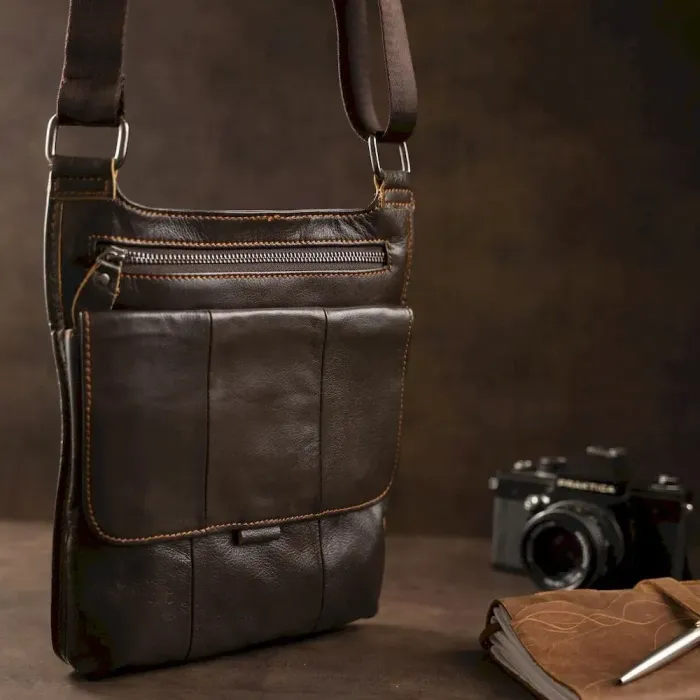 Сумка мужская гладкая Vintage 14742 Коричневая