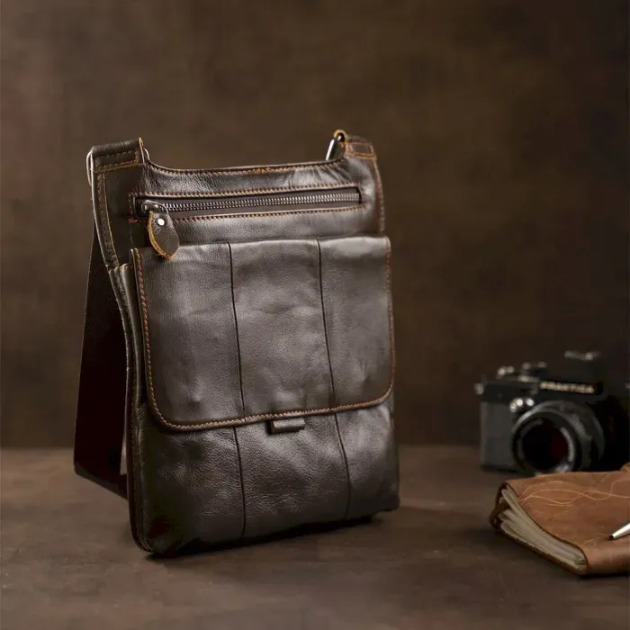 Сумка мужская гладкая Vintage 14742 Коричневая