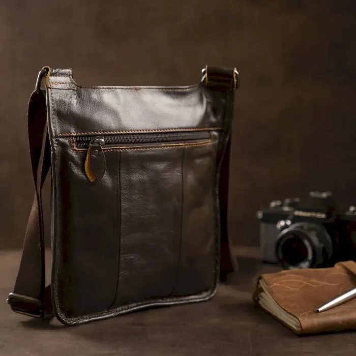 Сумка мужская гладкая Vintage 14742 Коричневая